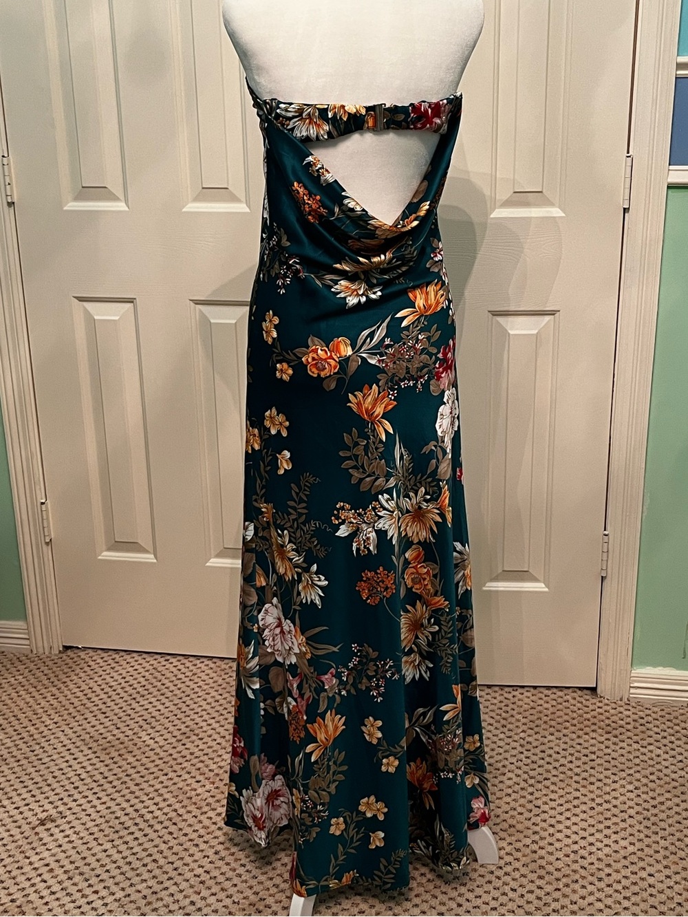 12th Tribe Teal Strapless Floral Maxi Dress - Picture 2 of 5